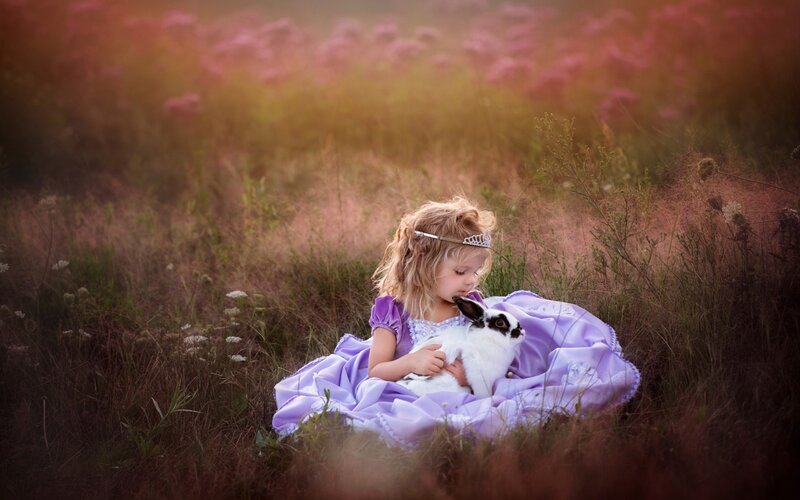 Girl Holding Rabbit — Purple, Serene