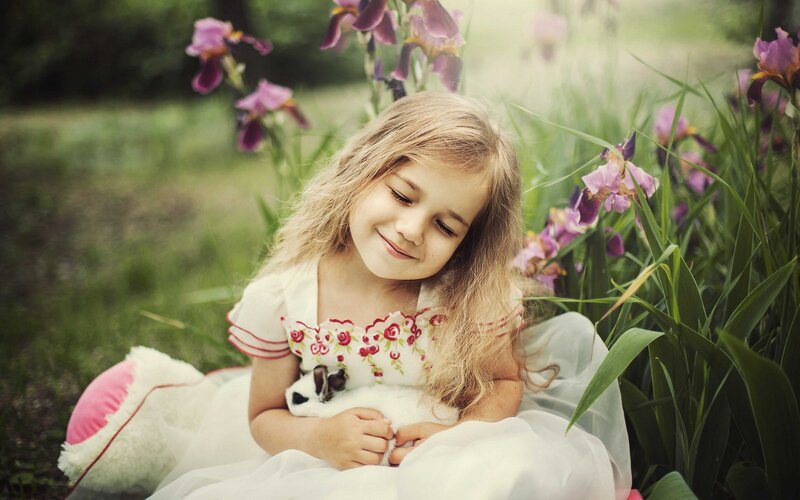 Girl Holding Rabbit — White, Serene, Spring