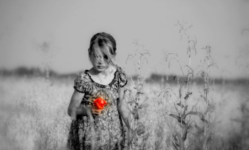 Girl Holding Red Flower — Black
