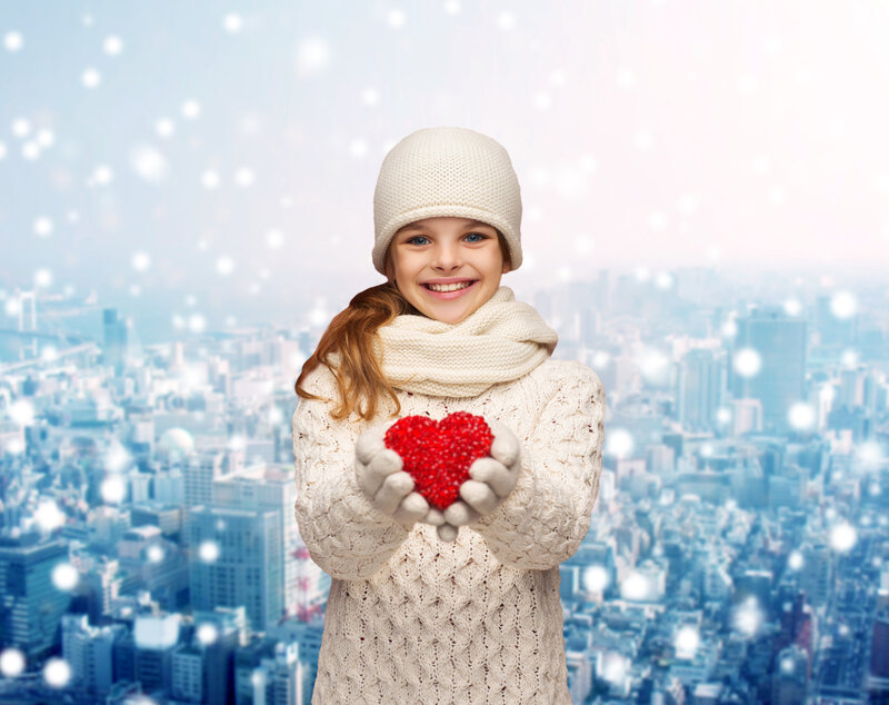 Girl Holding Red Heart — White
