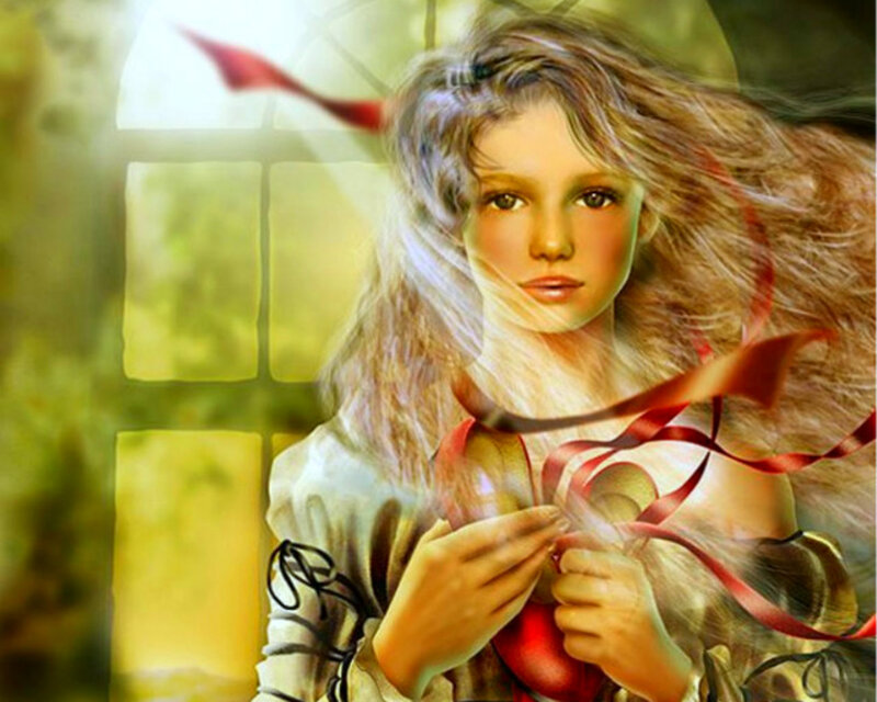 Girl Holding Red Ribbon