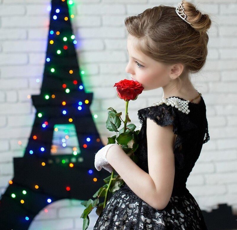 Girl Holding Red Rose — Black