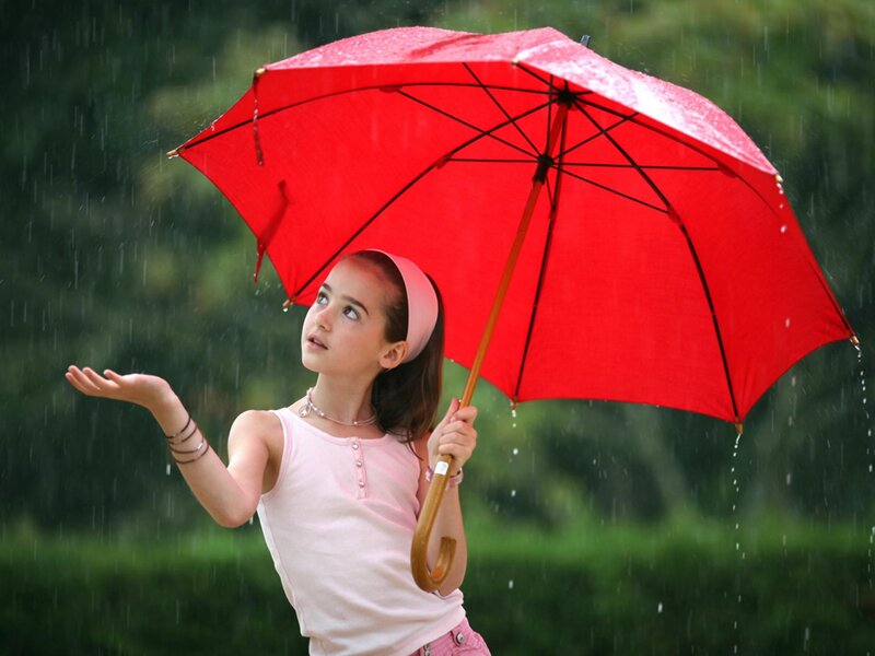 Girl Holding Red Umbrella — Calm
