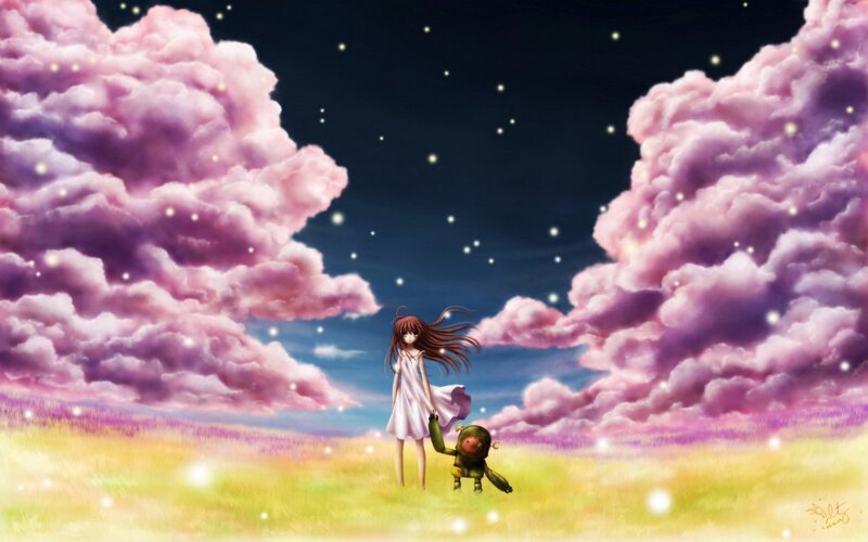 Girl Holding Robot Hand — Pink, Serene