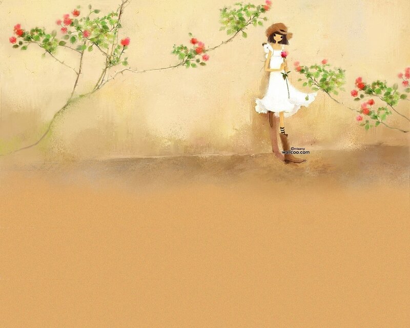 Girl Holding Rose — Beige, Serene
