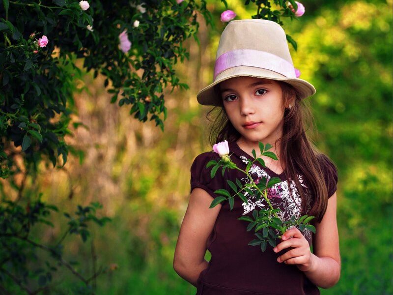 Girl Holding Rose — Brown