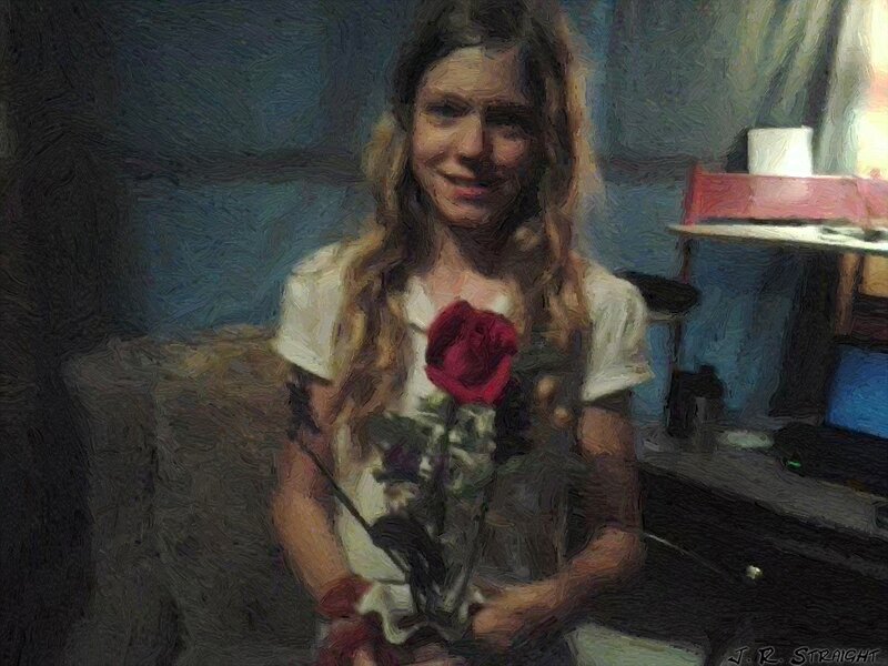 Girl Holding Rose — Red, Calm