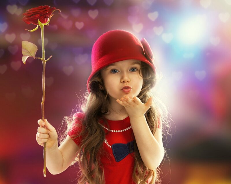 Girl Holding Rose — Red, Romantic