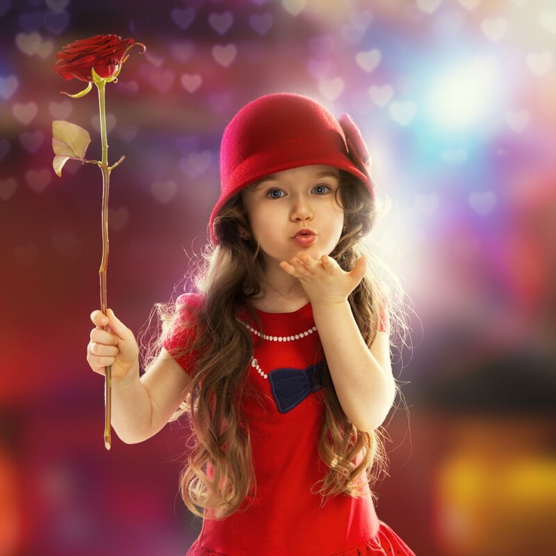 Girl Holding Rose — Red