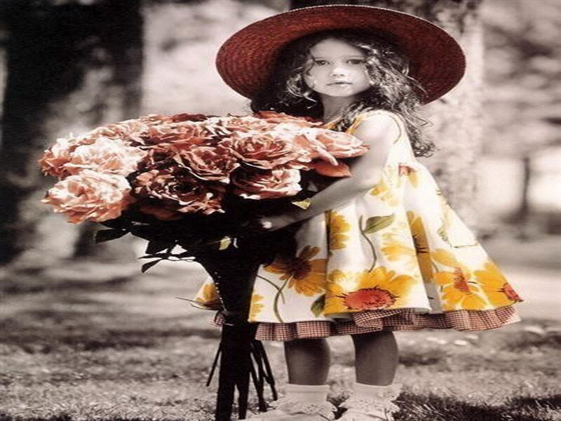 Girl Holding Roses — Yellow, Serene