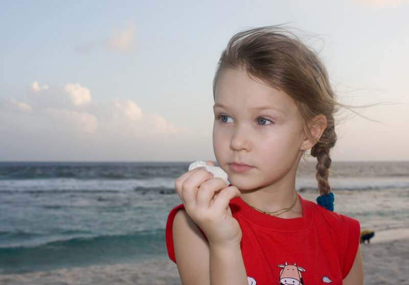 Girl Holding Seashell — Red