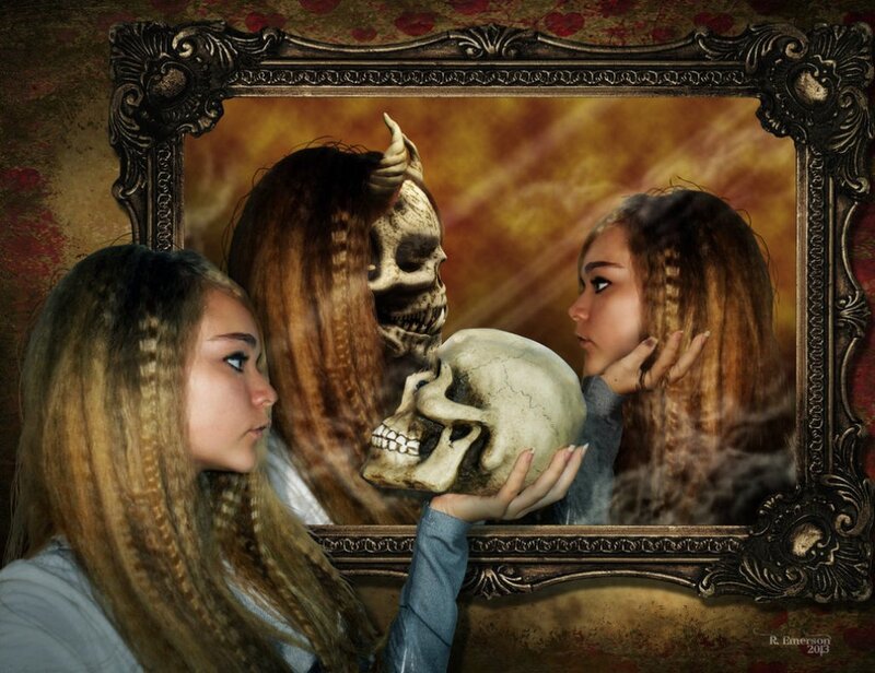 Girl Holding Skull — Brown