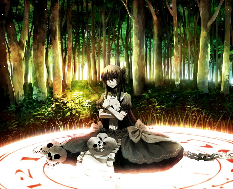 Girl Holding Skulls