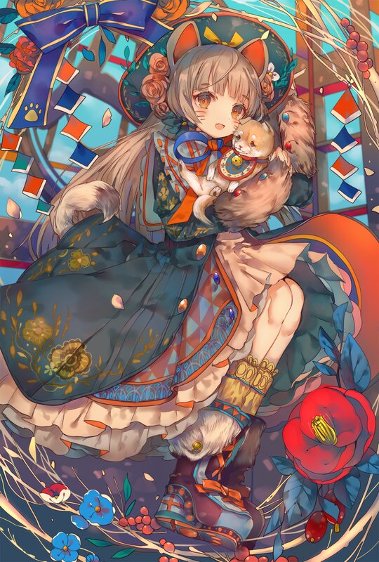 Girl Holding Small Dog — Blue
