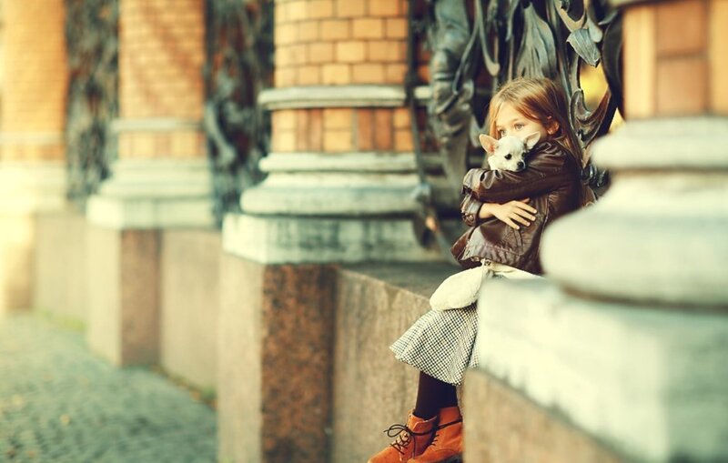 Girl Holding Small Dog — Brown