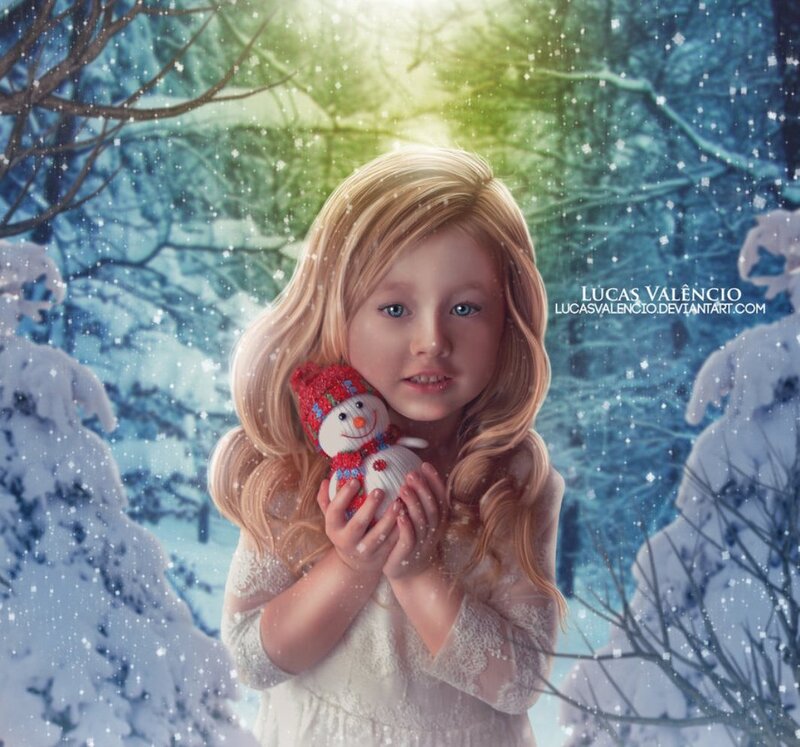 Girl Holding Snowman Toy