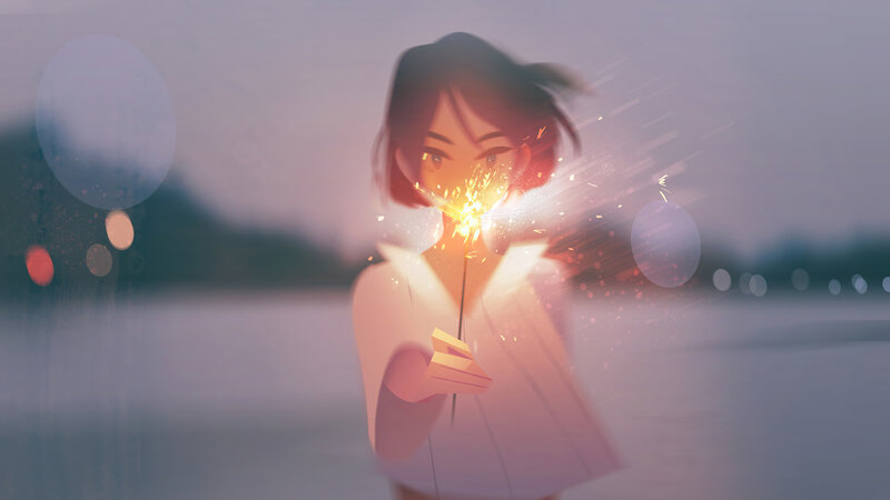 Girl Holding Sparkler — Pink
