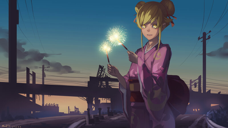 Girl Holding Sparklers — Purple