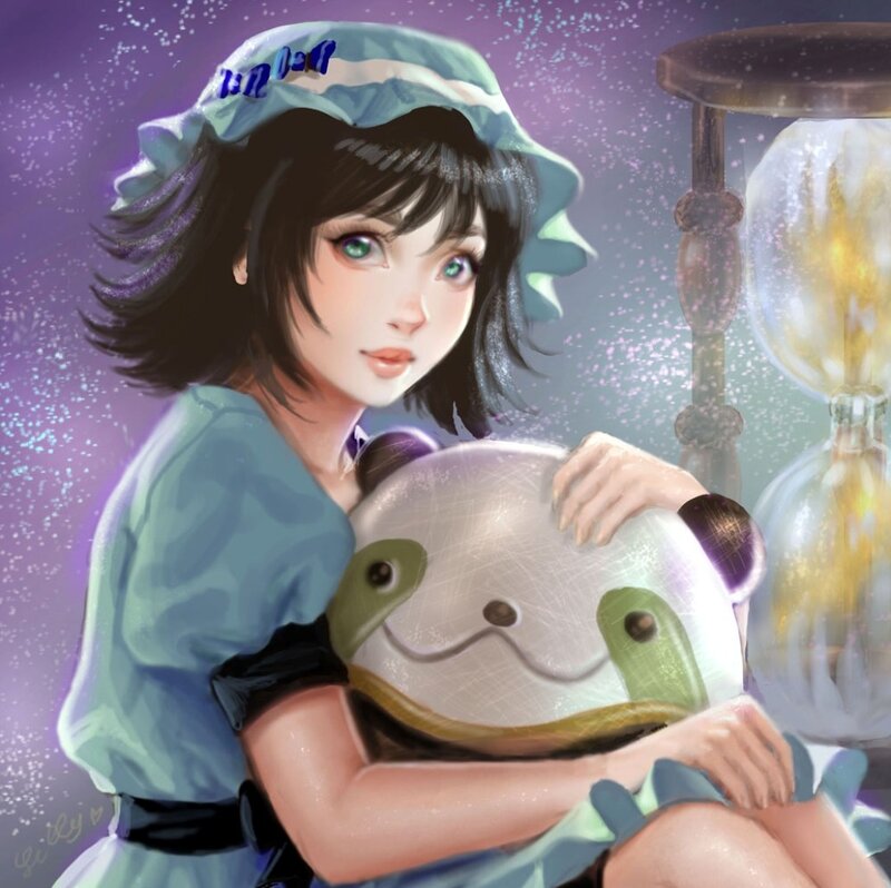 Girl Holding Stuffed Animal — Purple