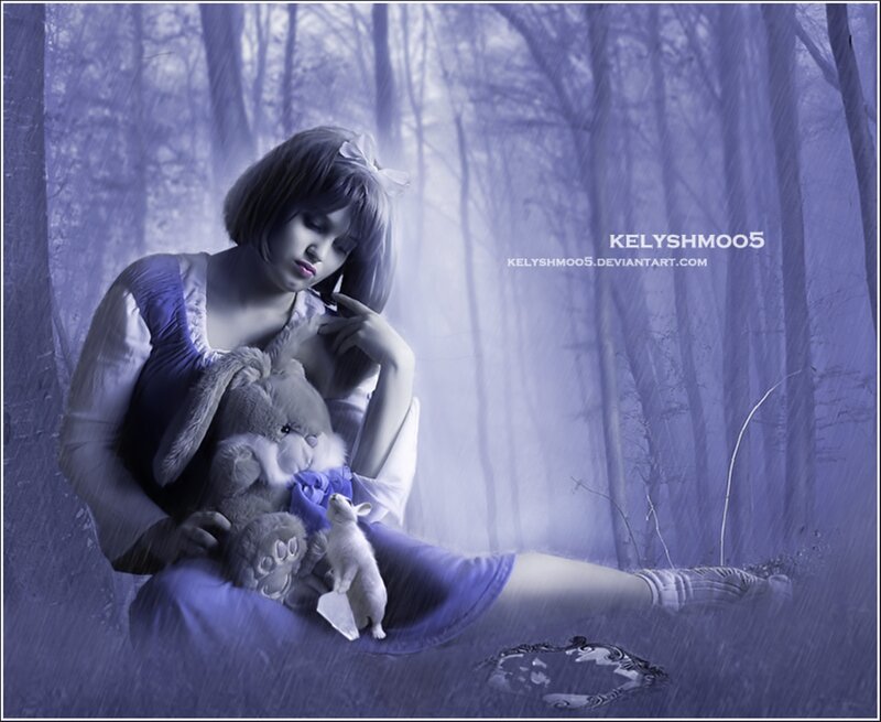 Girl Holding Stuffed Rabbit — Purple