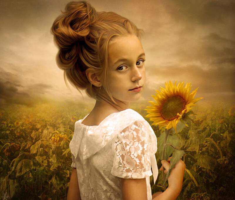 Girl Holding Sunflower — Yellow