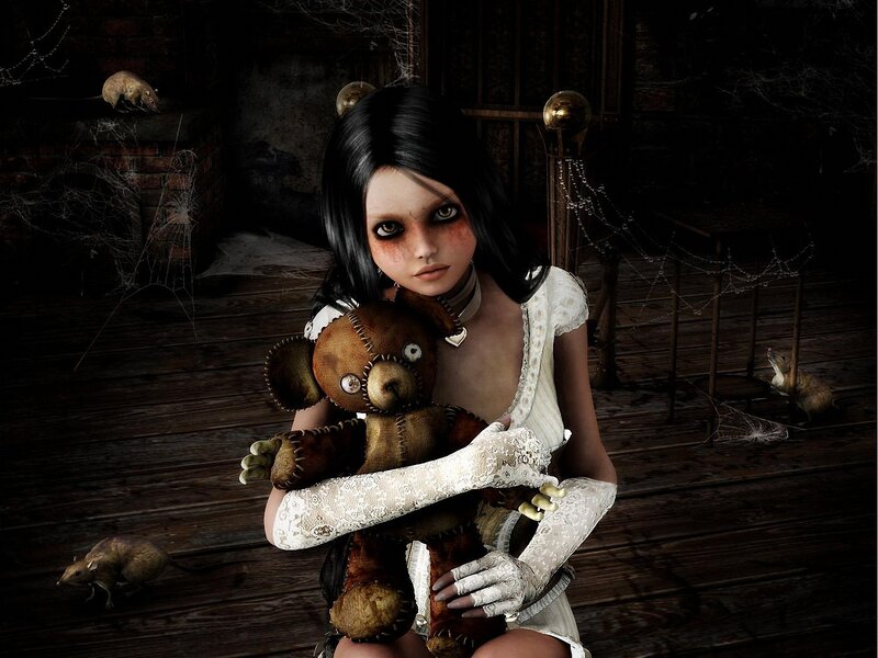 Girl Holding Teddy Bear — Black