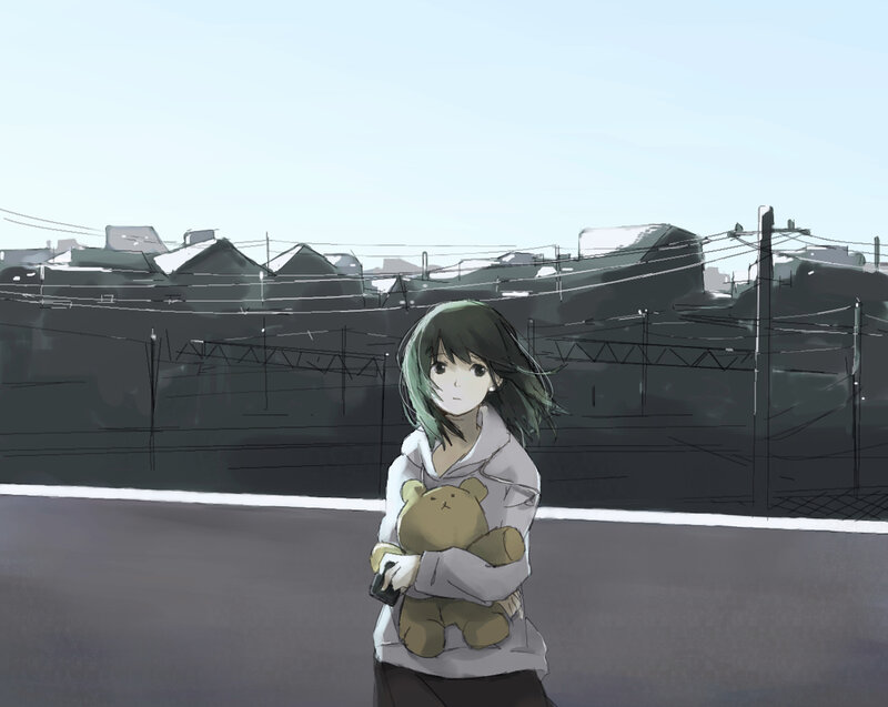 Girl Holding Teddy Bear — Gray, Melancholic