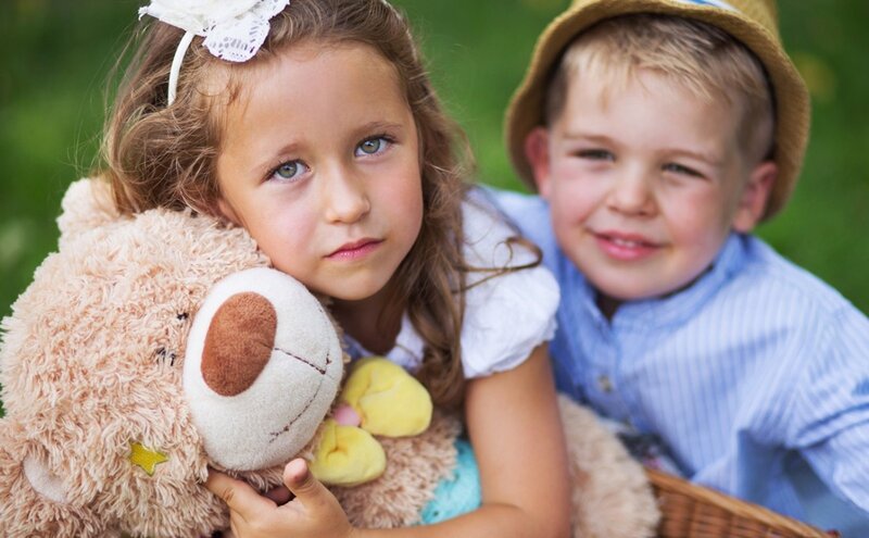 Girl Holding Teddy Bear — Green, Calm