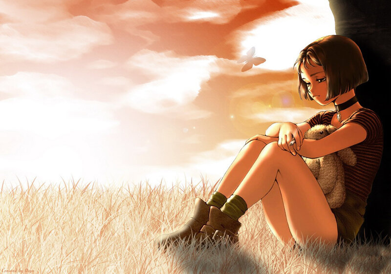 Girl Holding Teddy Bear — Orange, Melancholic