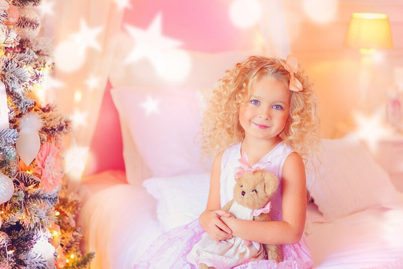 Girl Holding Teddy Bear — Pink, Festive