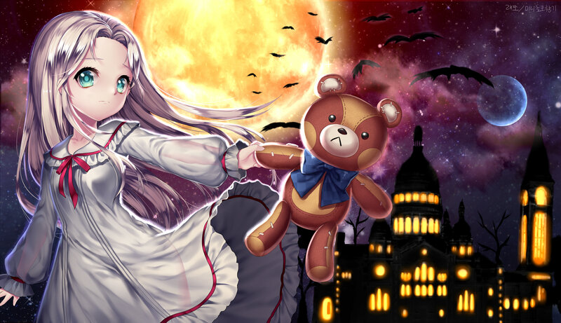 Girl Holding Teddy Bear — Purple, Dramatic