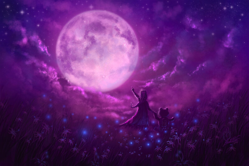 Girl Holding Teddy Bear — Purple, Serene