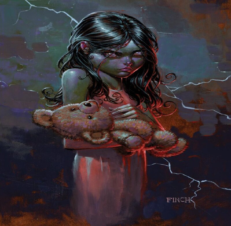 Girl Holding Teddy Bear — Purple