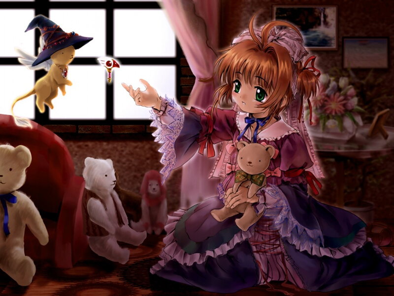 Girl Holding Teddy Bear — Purple, Whimsical