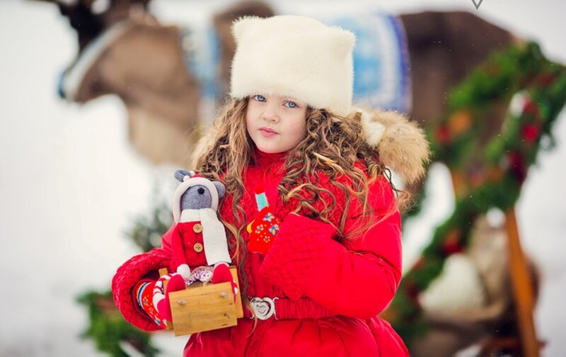 Girl Holding Teddy Bear — Red