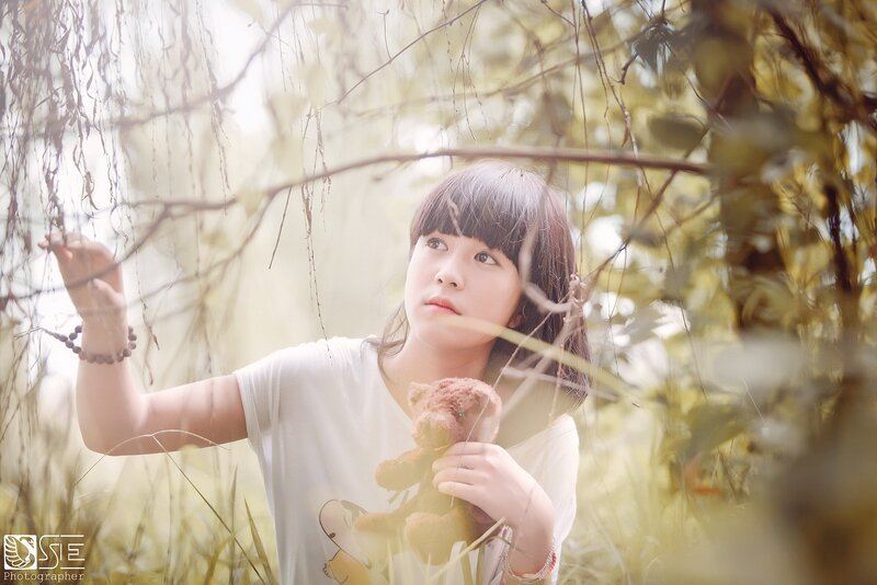 Girl Holding Teddy Bear — White, Serene, Afternoon, Photograph
