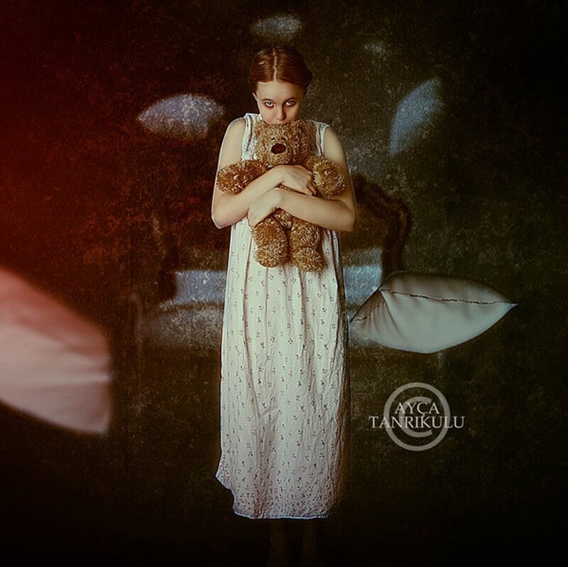 Girl Holding Teddy Bear — White