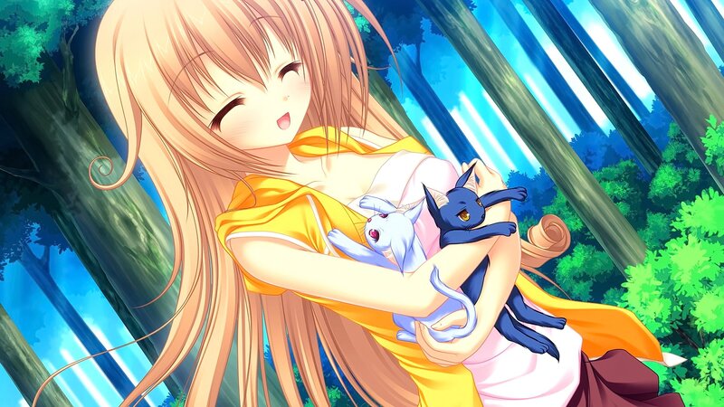 Girl Holding Two Cats — Yellow, Serene