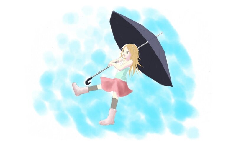 Girl Holding Umbrella — Blue, Calm, Anime