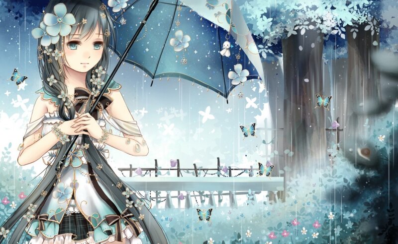 Girl Holding Umbrella — Blue, Serene, Night
