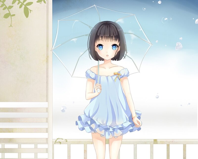 Girl Holding Umbrella — Blue, Serene