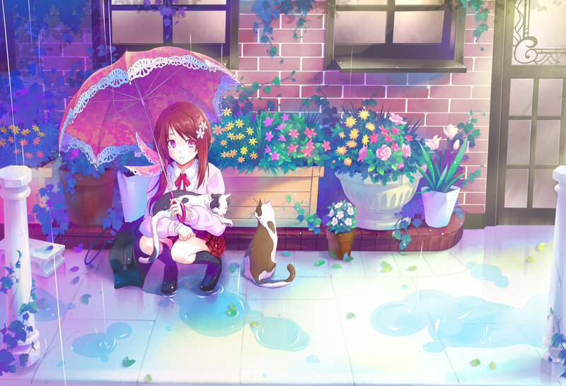 Girl Holding Umbrella — Purple, Calm
