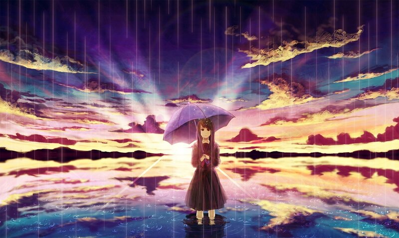 Girl Holding Umbrella — Purple, Dramatic, Sunset