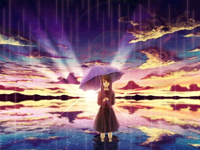 Girl Holding Umbrella — Purple, Dramatic