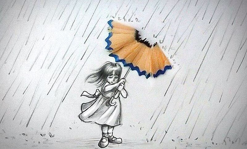 Girl Holding Umbrella — White