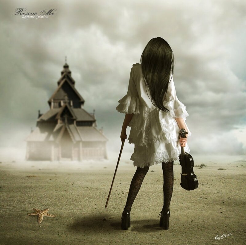 Girl Holding Violin — White