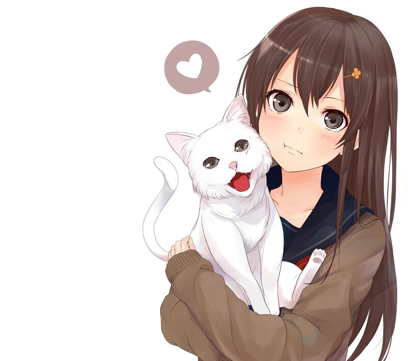 Girl Holding White Cat — Happy