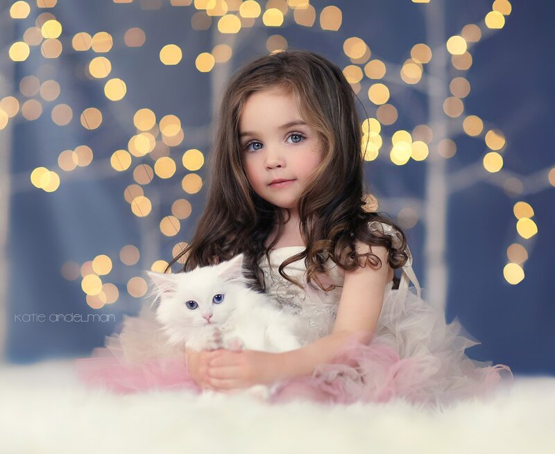 Girl Holding White Cat — Serene, Night