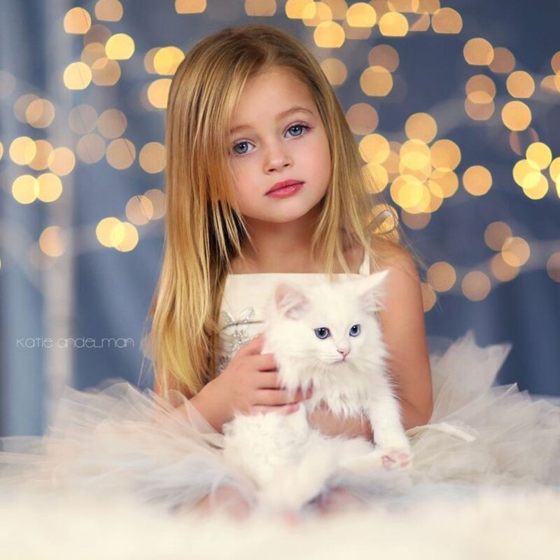 Girl Holding White Kitten — Serene