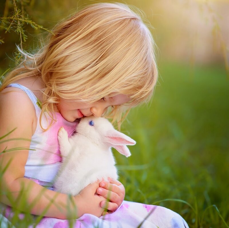 Girl Holding White Rabbit — Green